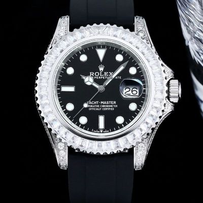 GB Factory ROLEX Yacht-Master Rubber Band Watch Gem model Silver steel Case with colored diamond diameter 40mm Watch
